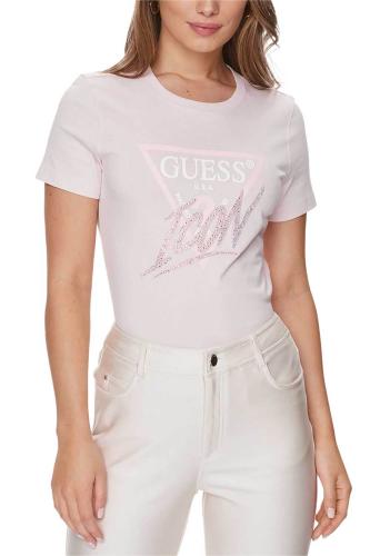 Guess γυναικείο βαμβακερό T-shirt με λογότυπο και contrast lettering 